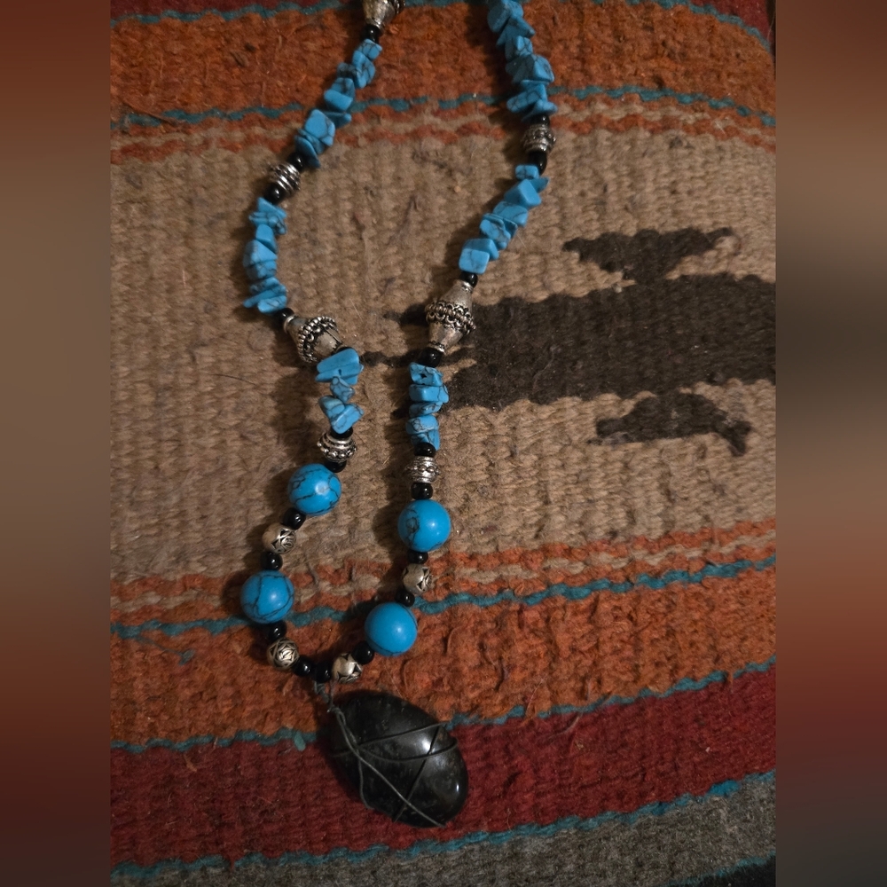 Turquoise and Black Beaded Necklace